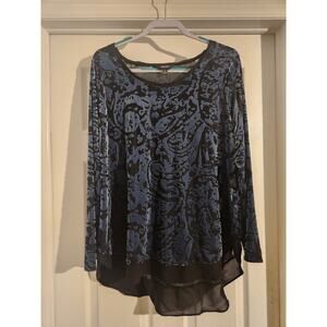 Vera Wang Women's Blouse Sheer Blue 1X